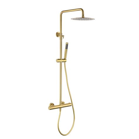 Brushed Brass Thermostatic Bar Mixer Shower Set With Slide Rail Kit