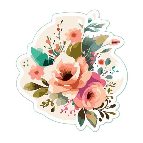 Watercolor Floral Sticker With Pink Floral Design Vector Clipart Free Watercolor Flower Free