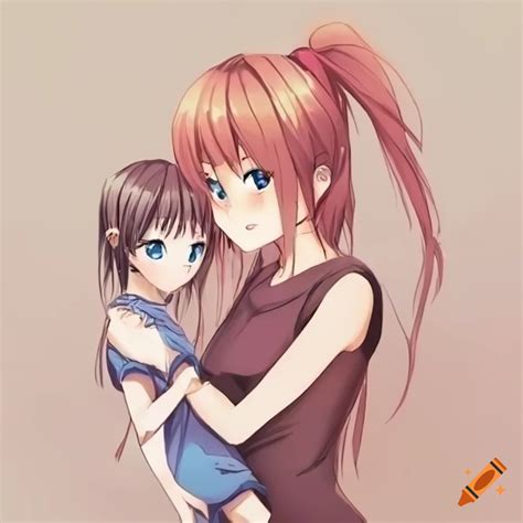 Emotional Anime Girl Holding Her Sister