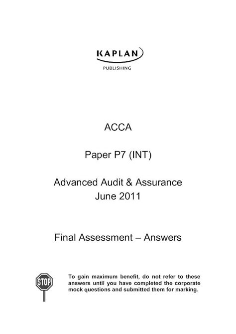 PDF ACCA P7 INT Final Assessment Ans J11 With Marks DOKUMEN TIPS