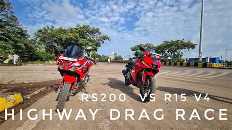 Yamaha R15 V4 Bs6 Vs RS200 Drag Race Top Speed Battle Drag Race