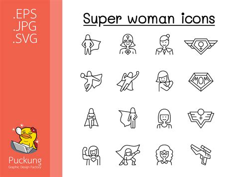 Super Woman Icon Set In Thin Line Stlye Graphic By Puckung · Creative