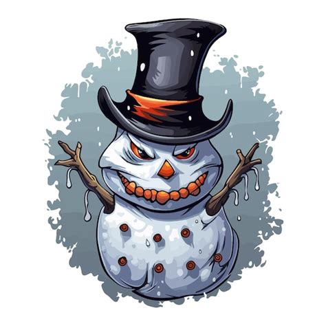 Premium Vector A Cartoon Snowman Wearing A Top Hat Scary Sharp Icy