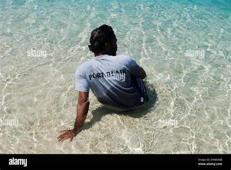 A Tourist Enjoying The Coral Sea Beach Andaman Islands India Stock