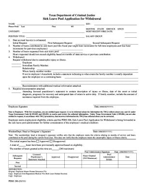 Fillable Online Tdcj State Tx Sick Leave Pool Application For