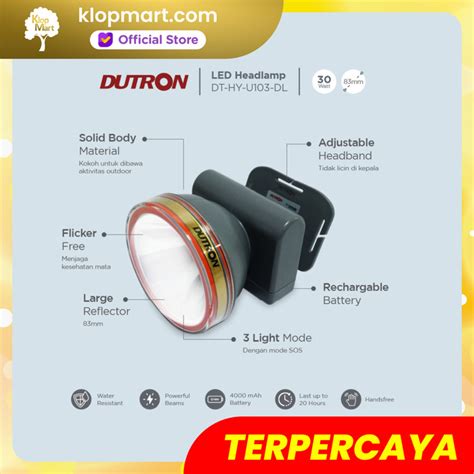 Jual DUTRON Senter Kepala LED Headlamp Trek Beam 30W Senter Hiking