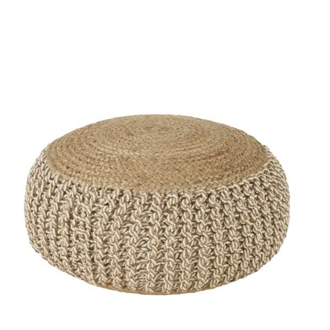 Pouf rond en jute et coton marron et écru tressés MATTIS Maisons du Monde