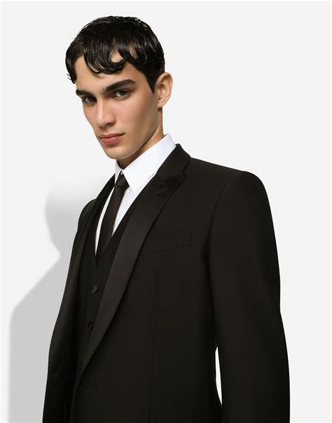 Wool And Silk Martini Fit Tuxedo Suit In Black For Men Dolceandgabbana®