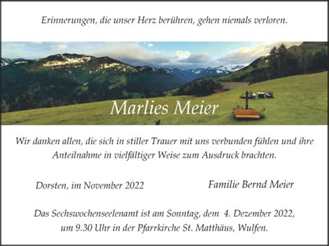 Traueranzeigen Von Marlies Meier Sich Erinnern De