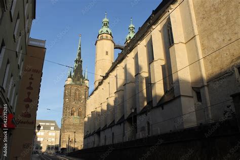 Halle Saale Roter Turm Und Marienkirche Am Markt Blick Von