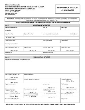 Fillable Online Claim Form Reliable Life Insurance Fax Email Print