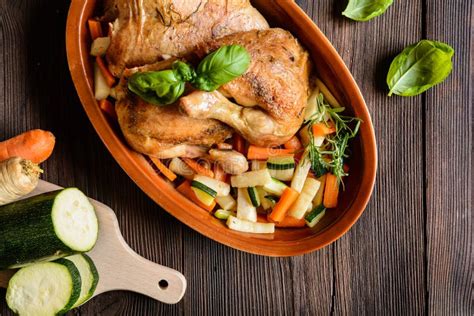 Roasted Chicken Meat With Vegetable Garnish Stock Photo Image Of