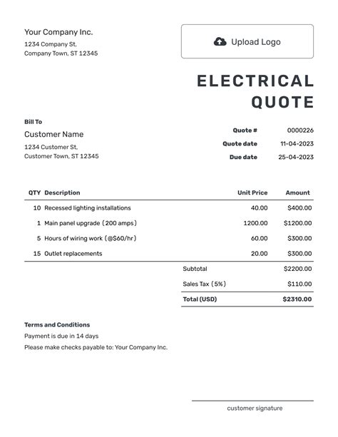 Free Electrical Quote Template Docelf