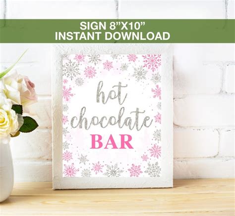 Hot Chocolate Bar SIgn Winter Baby Shower Pink Winter Wonderland Hot Chocolate Sign Printable