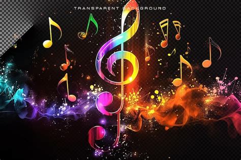 Music Tone Colorful Neon Glowing Effect On Transparent Background