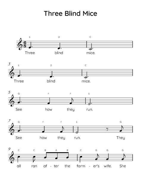 Three Blind Mice Easy Piano Sheet Music