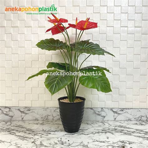 Jual Pohon Artificial Tanaman Hias Daun Anthurium Merah X18 B6 Semi