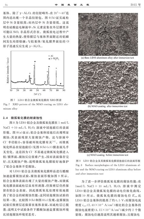 Ld10铝合金微弧氧化膜的生长及腐蚀性能