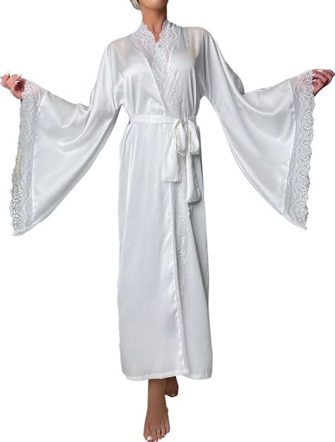 Generic Womens Ice Silky Robe With Trim Silky Kimono Feather Trim