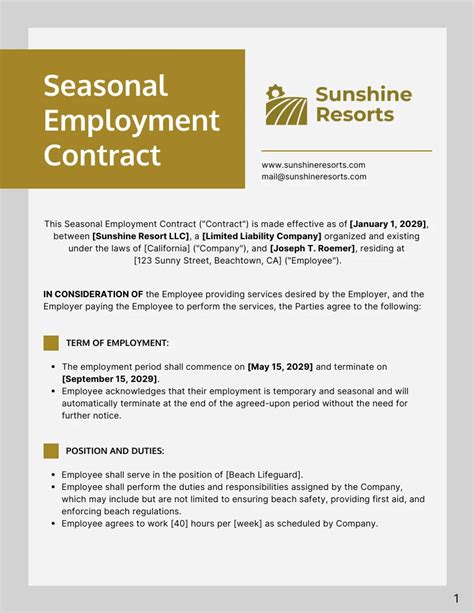 Seasonal Employment Contract Template Venngage