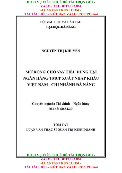 Mở Rộng Cho Vay Tiêu Dùng Tại Ngân Hàng Eximbank Chi Nhánh Đà Nẵng