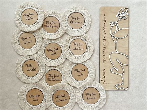 Hello World Macrame Baby Milestone Cards Discs Wooden Etsy