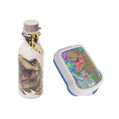 Kit Garrafa Infantil Retrô Jurassic World Plasútil 500ml Sanduicheira