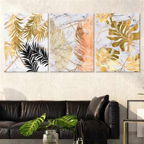 Golden Leaf Canvas Wall Art Print Mid Century Modern Wall Art