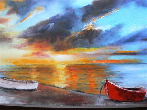 Peinture Huile Couteau Coucher De Soleil Sur Nos Plages Normandes