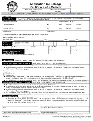 Fillable Online Application For Salvage Certificate Of A Vehicle Fax