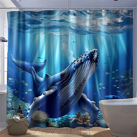 Humpback Whale Oceanic Scene Shower Curtain Detailed Hyper Realistic