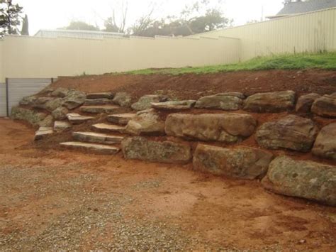 Moss Rock Blue Stone Rock Retaining Walls Adelaide Terraced Patio Ideas Landscaping