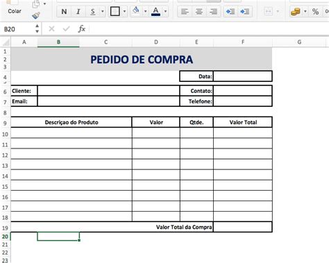 Como Criar Uma Ordem Pedido De Compra No Excel