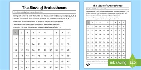 Sieve Of Eratosthenes Worksheet Worksheet Teacher Made