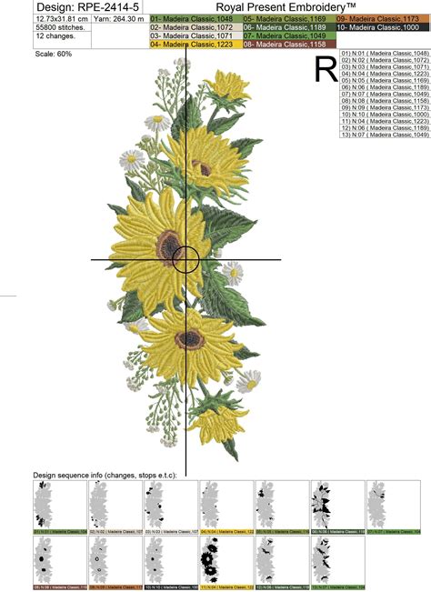 Sunflowers Garland Machine Embroidery Design Sizes Royal Present