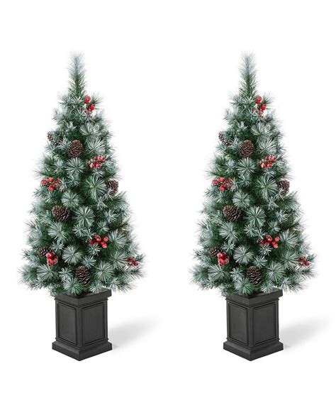 Glitzhome Set Of 2 4ft Pre Lit Pine Artificial Christmas Porch Tree