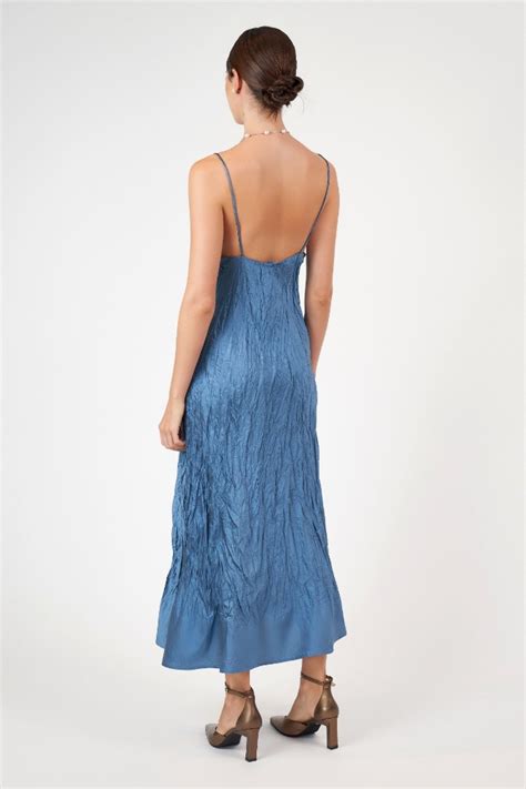 Sophia Crushed Silk Slip Dress Blue Topaz Tengdahl