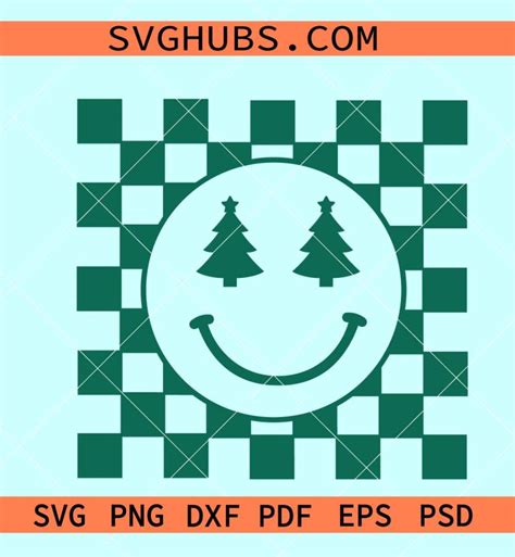 Checkered Smiley Face Christmas Tree Svg Christmas Happy Face Svg