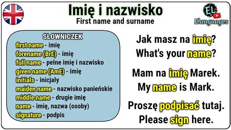 Imię i nazwisko formularz po angielsku First name and surname in