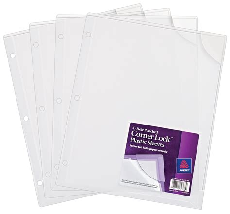 Avery Corner Lock Document Sleeves 20 Sheet Capacity Clear 3 Hole