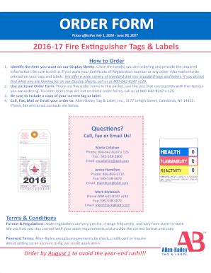 Fillable Online Order Form Paper Fire Extinguisher Tags