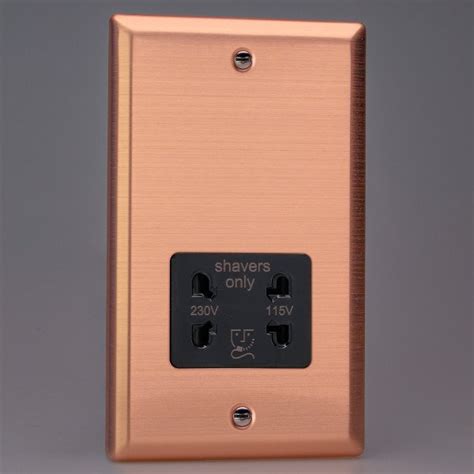 Varilight Urban Brushed Copper Dual Voltage Shaver Socket With Black Insert Ukes