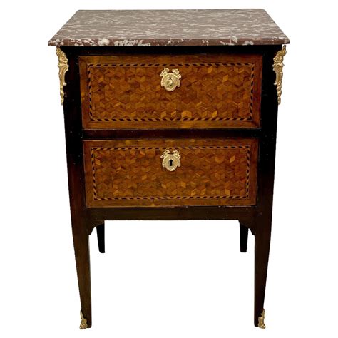 Lucien Rollin Commode With Rosewood Marquetry And Red Marble Top