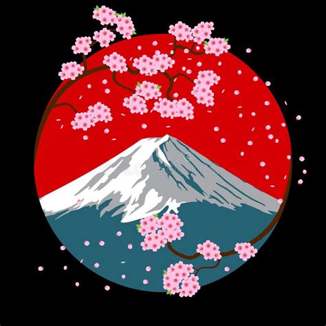 Japan Art Mt Fuji With Cherry Blossom Stock Vector Illustration Of Asia Postcard 240692354