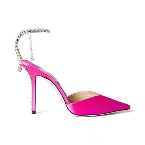 Jimmy Choo Women Saeda 100 Fuchsia Satin Pumps With Crystal