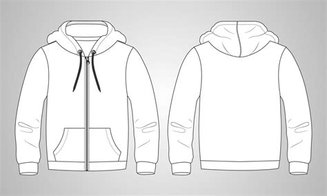 Long sleeve hoodie with Zipper technical fashion Drawing sketch ...