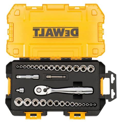 Dewalt 1/4" and 3/8" Drive Metric Deep Impact Socket Set Ratchet 34 ...