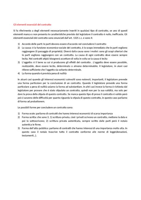 Gli Elementi Essenziali Del Contratto Appunti Di Diritto Docsity