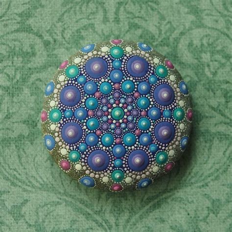 Jewel Drop Mandala Painted Stone Hand Painted By Elspeth Etsy Stone