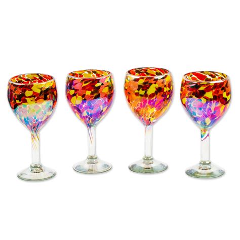 UNICEF Market Set Of 4 Colorful Wine Glasses Handblown From Recycled